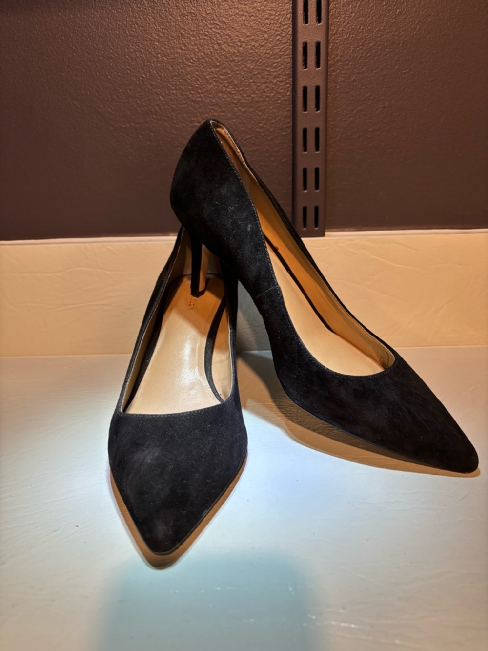 Ann Taylor Black Suede Pointed-Toe Pumps